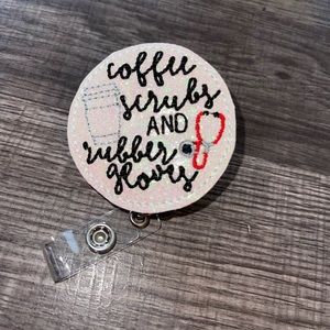 Coffee, Scrubs and Rubber Gloves Badge Reel Badge Holder